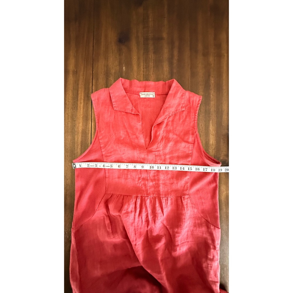 Terzo Millennio Coral Red Linen Sleeveless V-Neck Dress Made in Italy Size Med - Picture 9 of 11